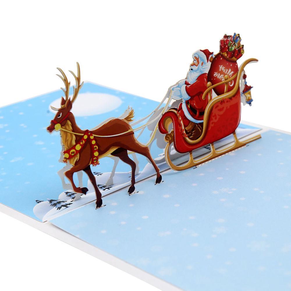 Greeting Card 3D Santa Claus And Deer Christmas