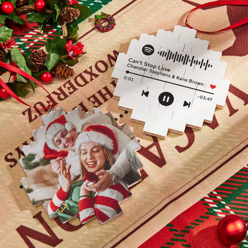 Christmas Ornament Custom Spotify Code Round Photo Block Personalized Building Brick - soufeelau