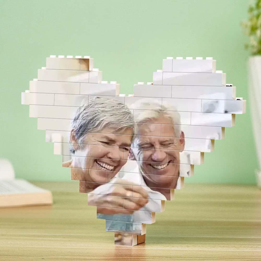 Custom Building Brick Puzzle Personalised Heart Shaped Engraving Photo Block Gift For Anniversary - soufeelau