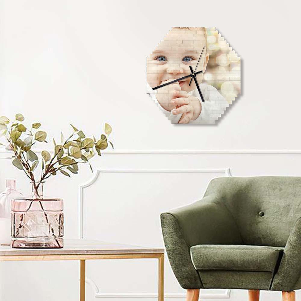 Custom Building Blocks Wall Clock Personalized Puzzle Custom Photo Brick Clock Gift For Kids - soufeelau