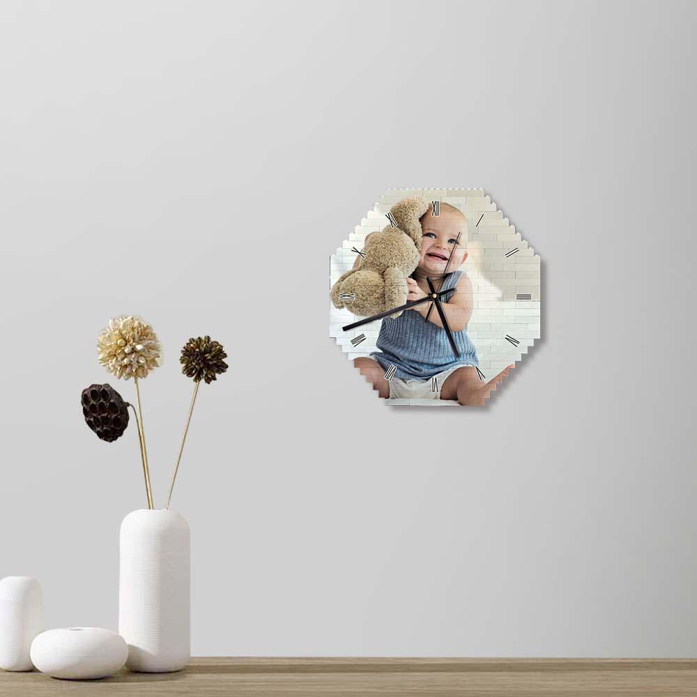 Custom Building Block Wall Clock Personality Puzzle Custom Photo Pointer Brick Clock Gift For Kids - soufeelau