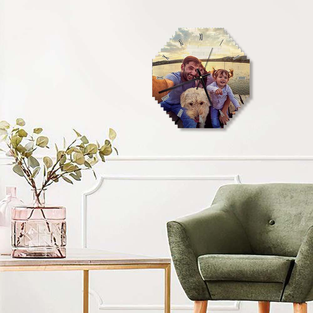 Custom Building Block Wall Clock Personality Puzzle Custom Photo Pointer Brick Clock Gift For Family - soufeelau