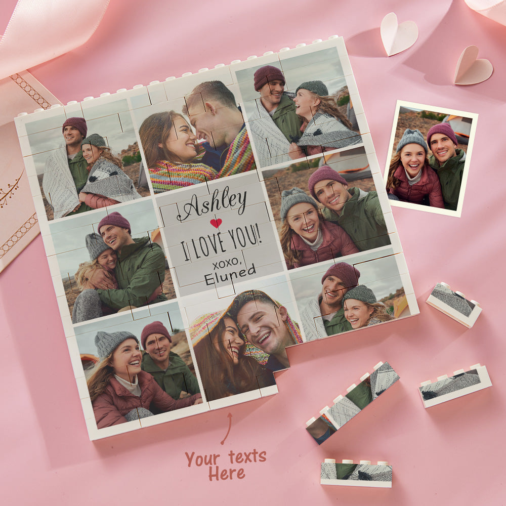 Custom Building Block Puzzle Square Photo Brick I Love You XOXO - soufeelau