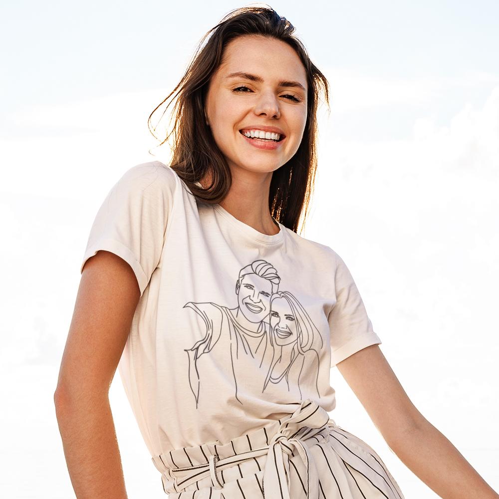 Custom Line Art T-shirt with Your Photo, Gift for Couples - soufeelau