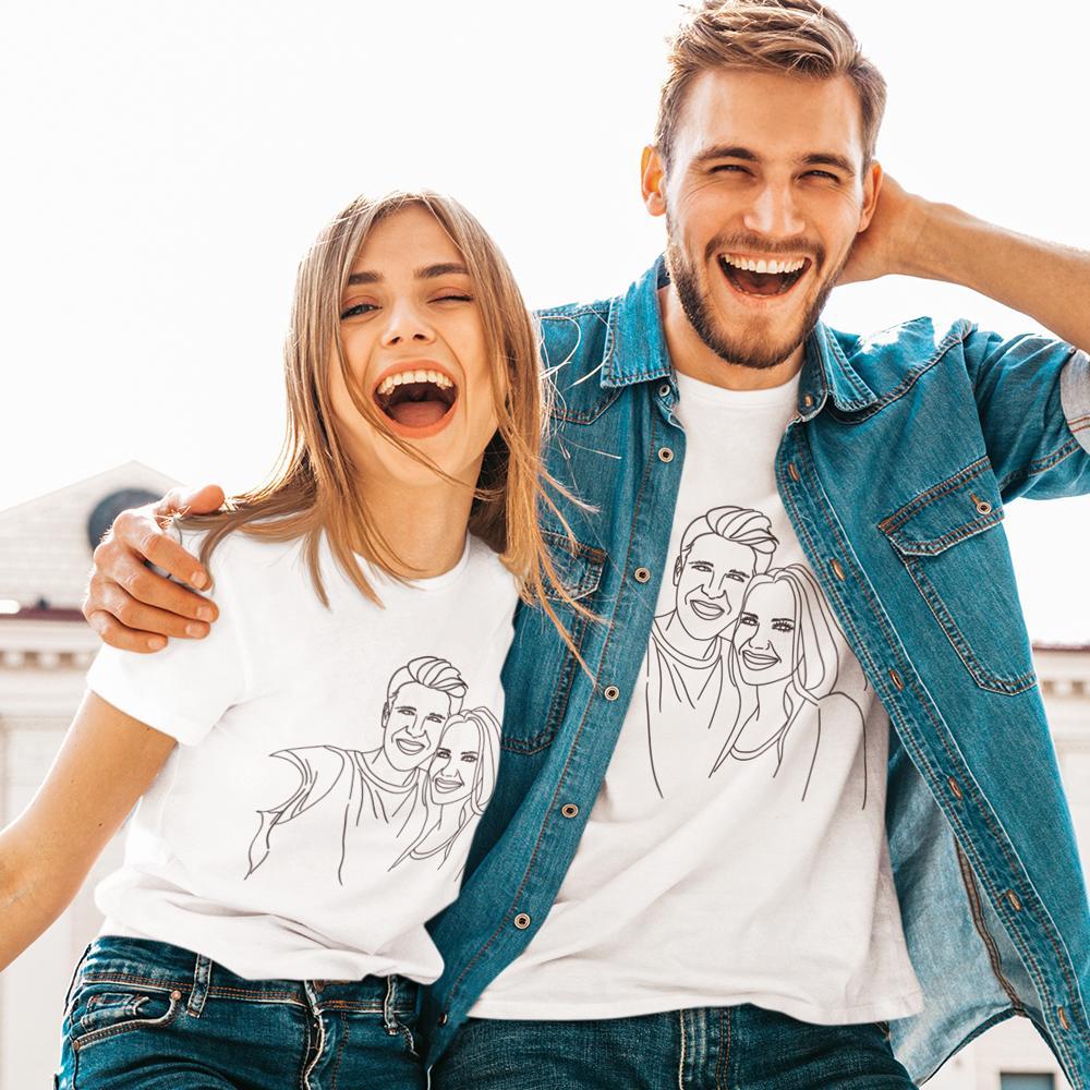 Custom Line Art T-shirt with Your Photo, Gift for Couples - soufeelau