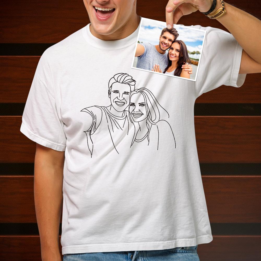 Custom Line Art T-shirt with Your Photo, Gift for Couples - soufeelau