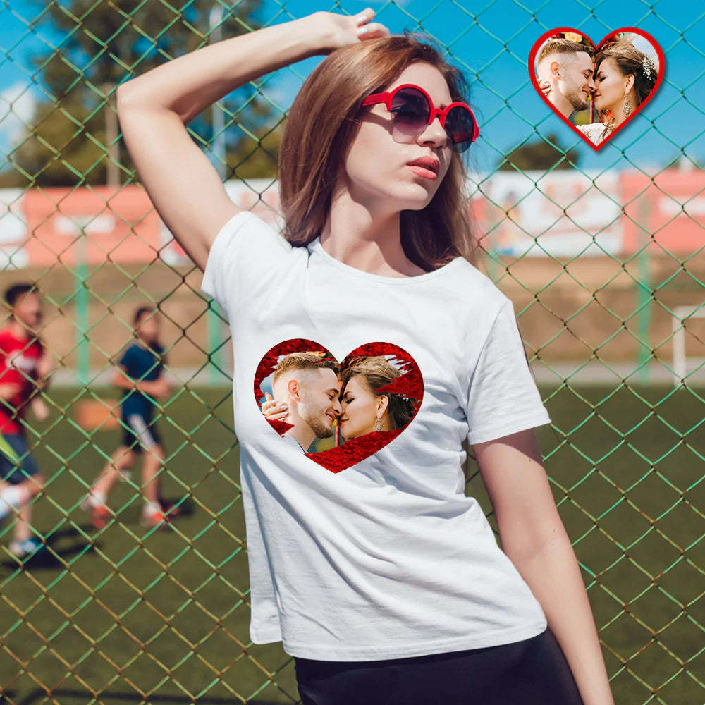 Custom Sequin T-Shirt Personalized Heart-shaped Photo Sequin T-Shirt Creative Gift - soufeelau