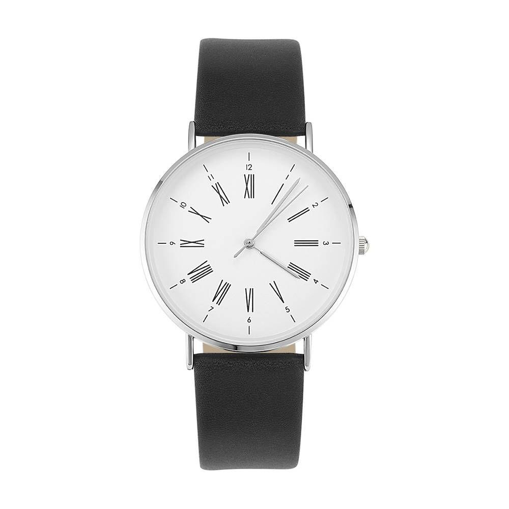 White Dial Watch Fashion Quartz Black Leather Strap Business Watch - Women's