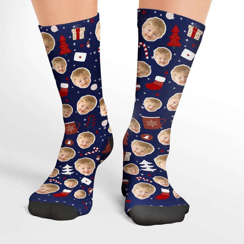 Custom Photo Socks Christmas Funny Face Socks With Christmas Tree