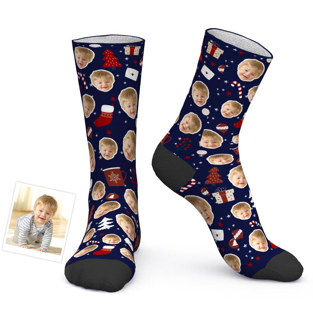 Custom Photo Socks Christmas Funny Face Socks With Christmas Tree
