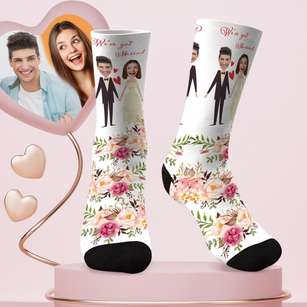 Custom Face Socks Personalized Couple Flower Socks for Husband and Wife