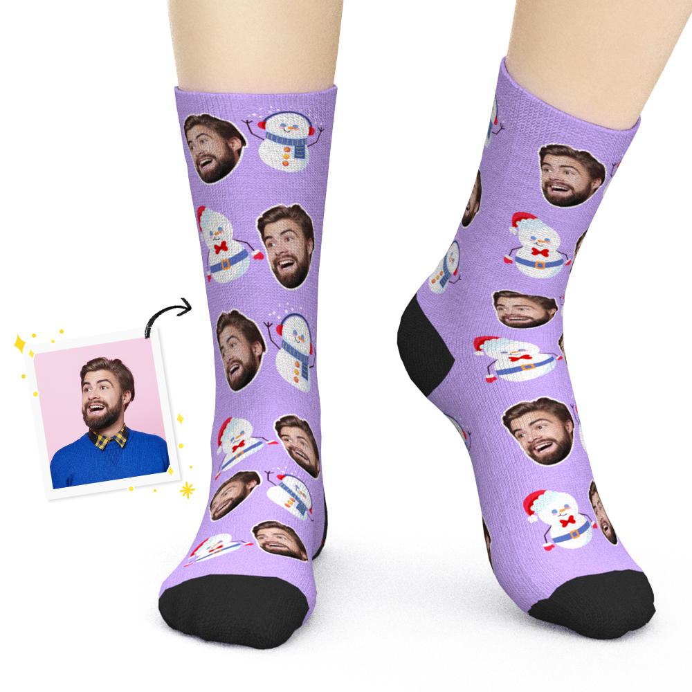 Custom Face Socks Cute Snowman Christmas Photo Socks Gifts for Friends