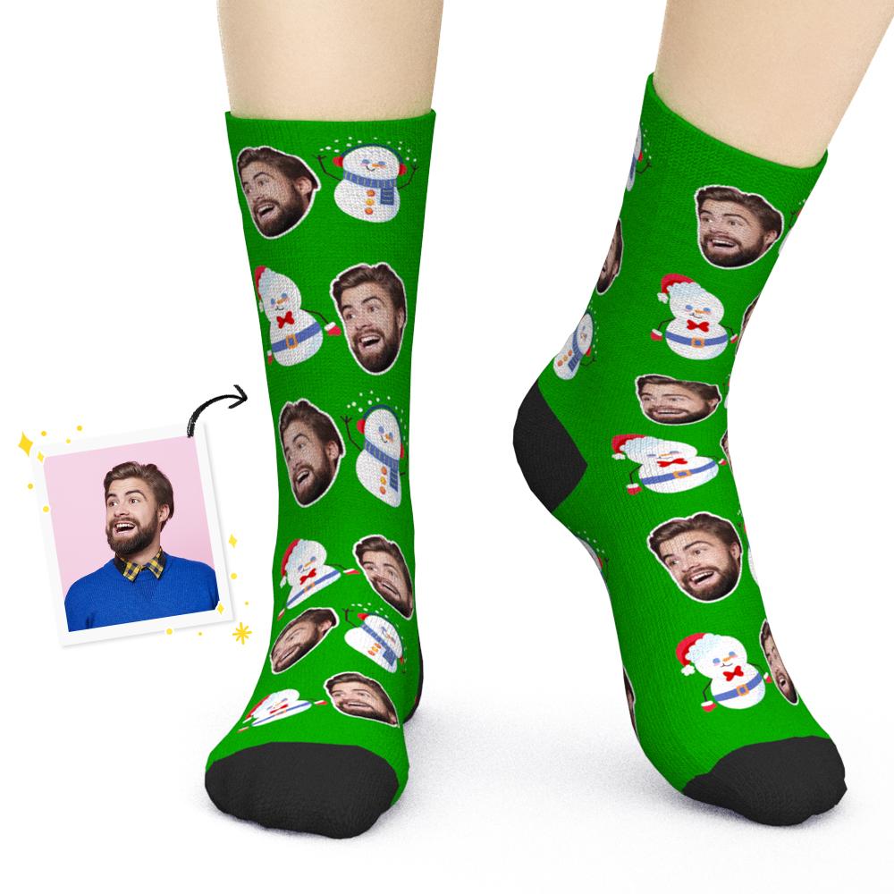 Custom Face Socks Cute Snowman Christmas Photo Socks Gifts for Friends