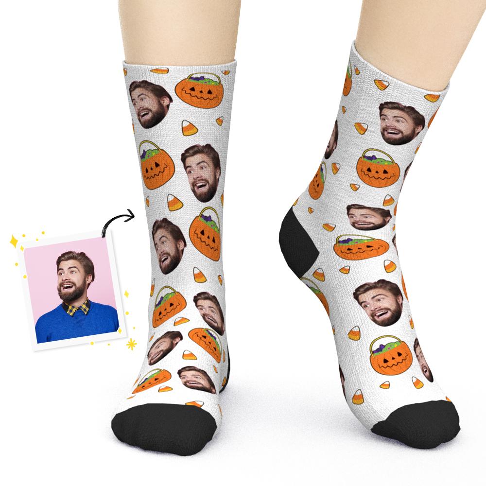 Custom Face Socks Halloween Candy Corn and Pumpkins Socks Gifts for Halloween