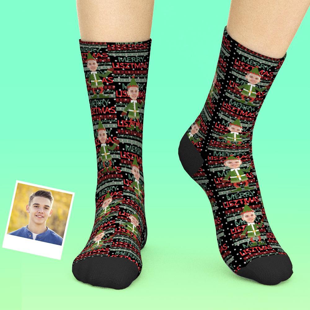 Custom Face Socks Add Picture Funny Christmas Elf Socks - soufeelau