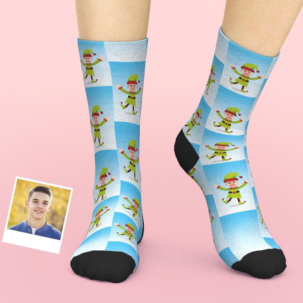 Custom Face Socks Christmas Elf Socks Personalized Lovely Face Printing - soufeelau