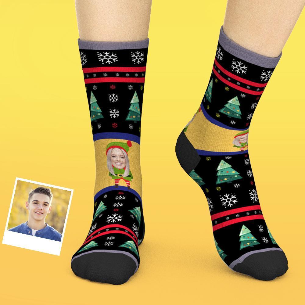 Custom Face Socks Chrristmas Socks With Photo Chirstmas Elf - soufeelau