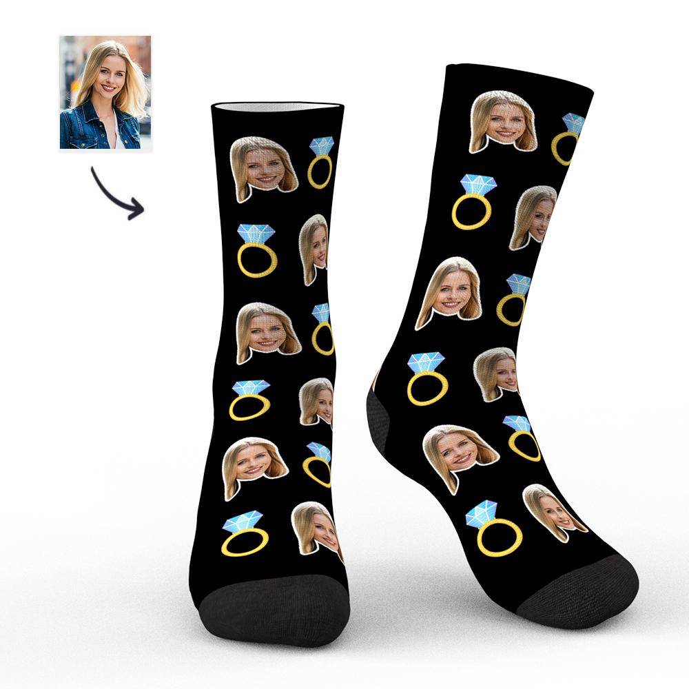 Custom Face Socks Long Stockings with Diamond Pattern Gift for Her - soufeelau