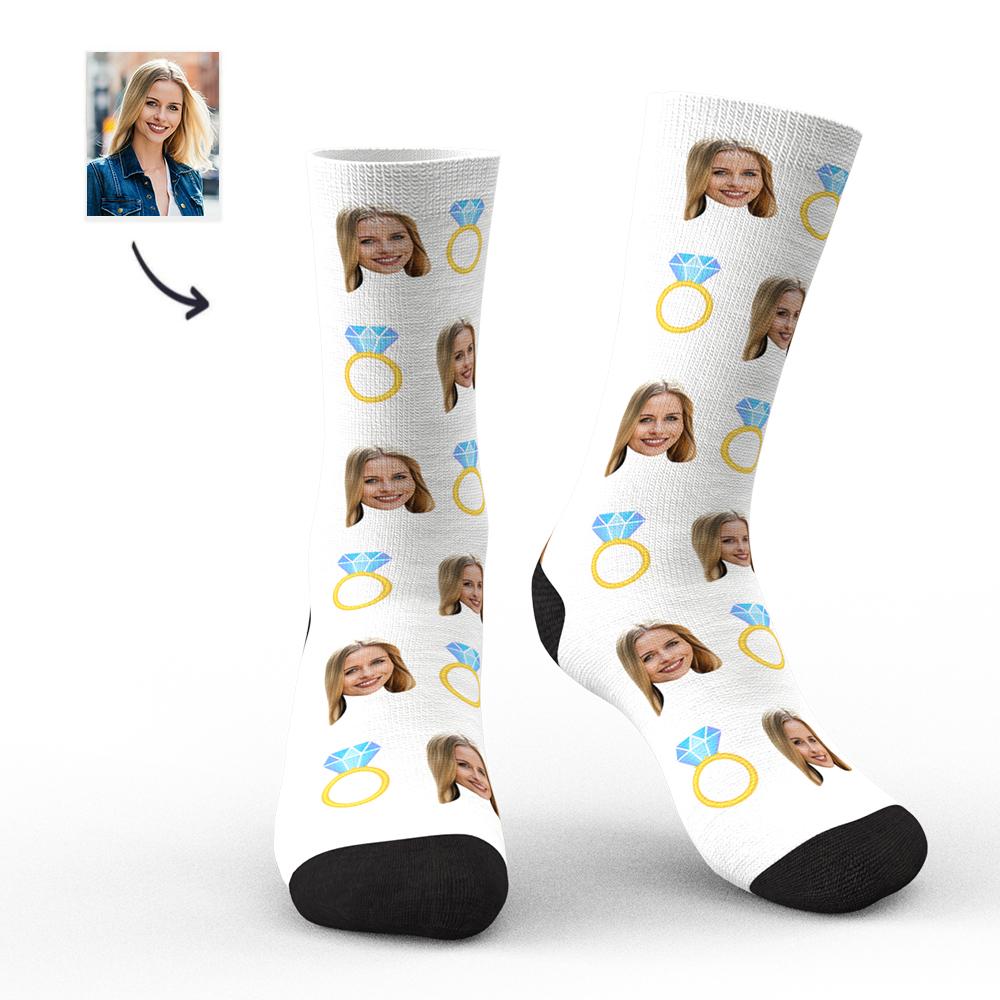 Custom Face Socks Long Stockings with Diamond Pattern Gift for Her - soufeelau