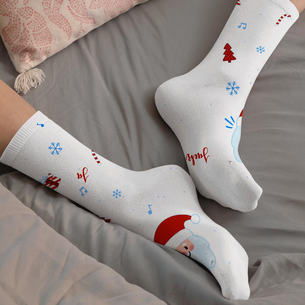 Custom Engraved Socks Long Stockings with Santa Claus Pattern Gift for Lovers - soufeelau
