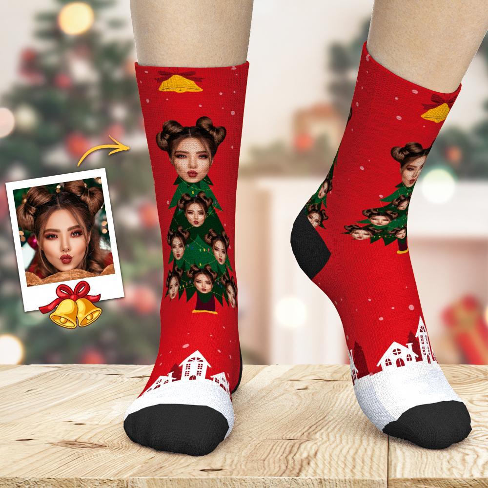 Custom Face Socks Christmas Tree Photo Socks