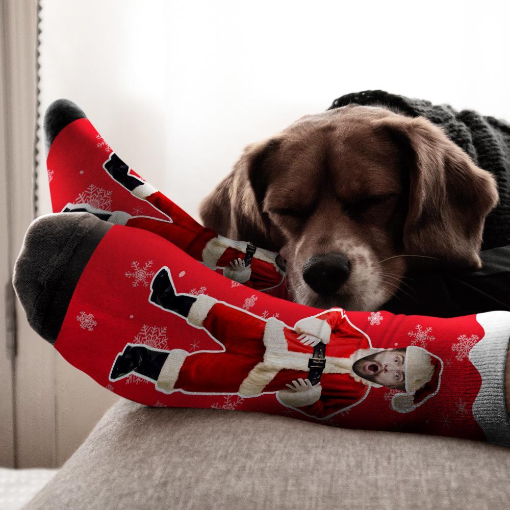Custom Face Socks Santa Snowflake Red Socks Christmas Gifts for Friends