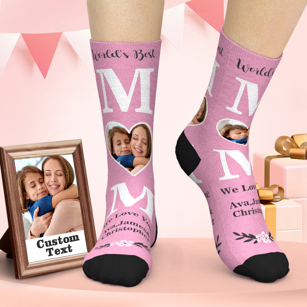 Custom Photo Socks With Your Text Pink Socks Gift For Mom - soufeelau