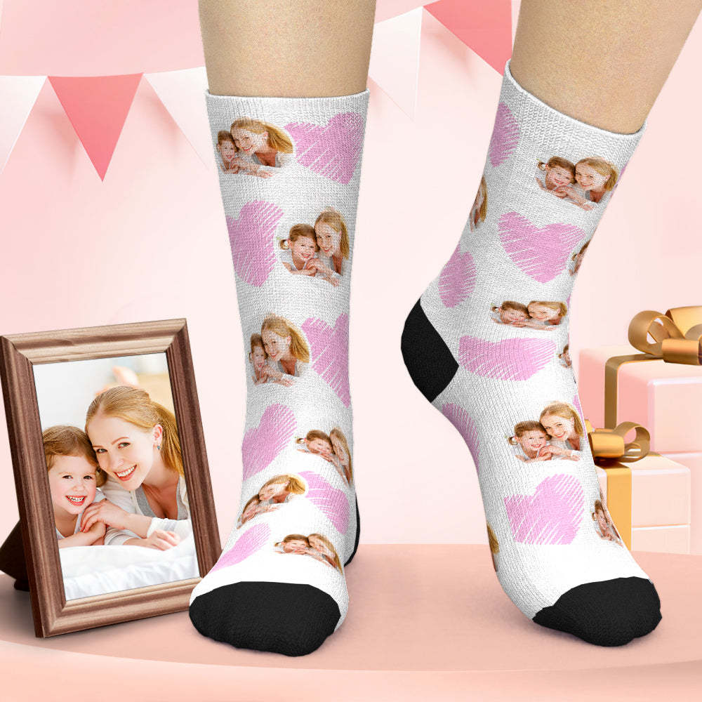 Custom Socks Photo Socks Colorful Socks Pink Heart Gift For Mom - soufeelau