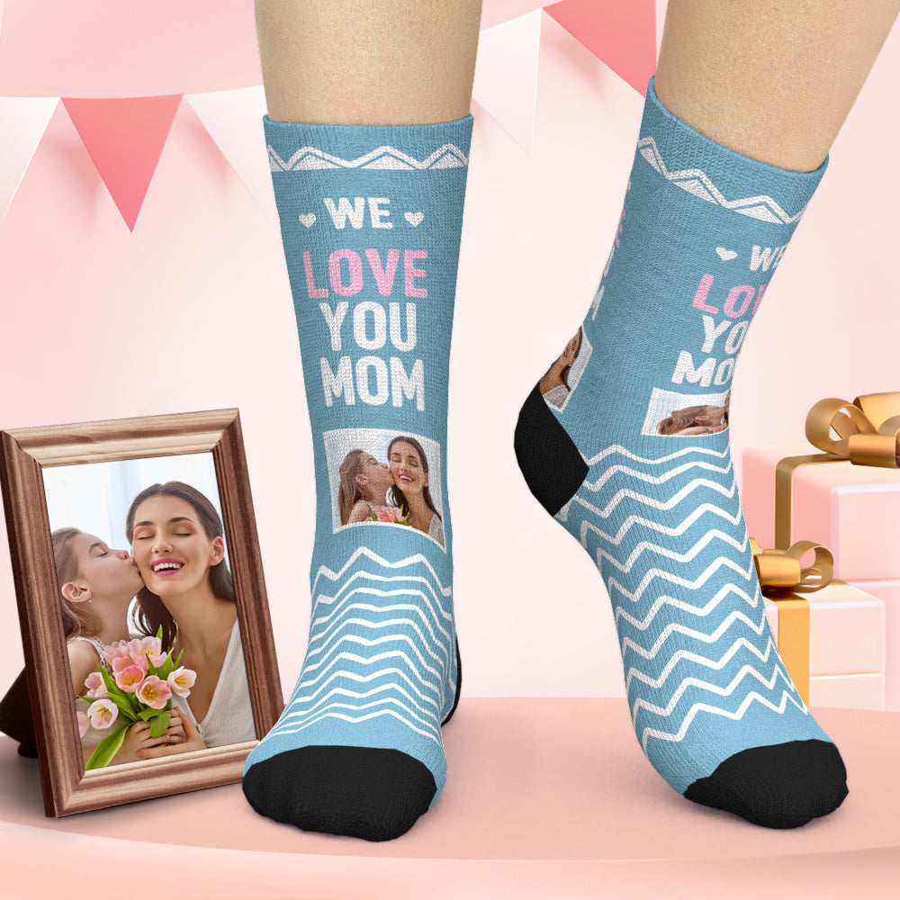 Custom Socks Photo Socks Blue Socks Mother's Day Gift - soufeelau