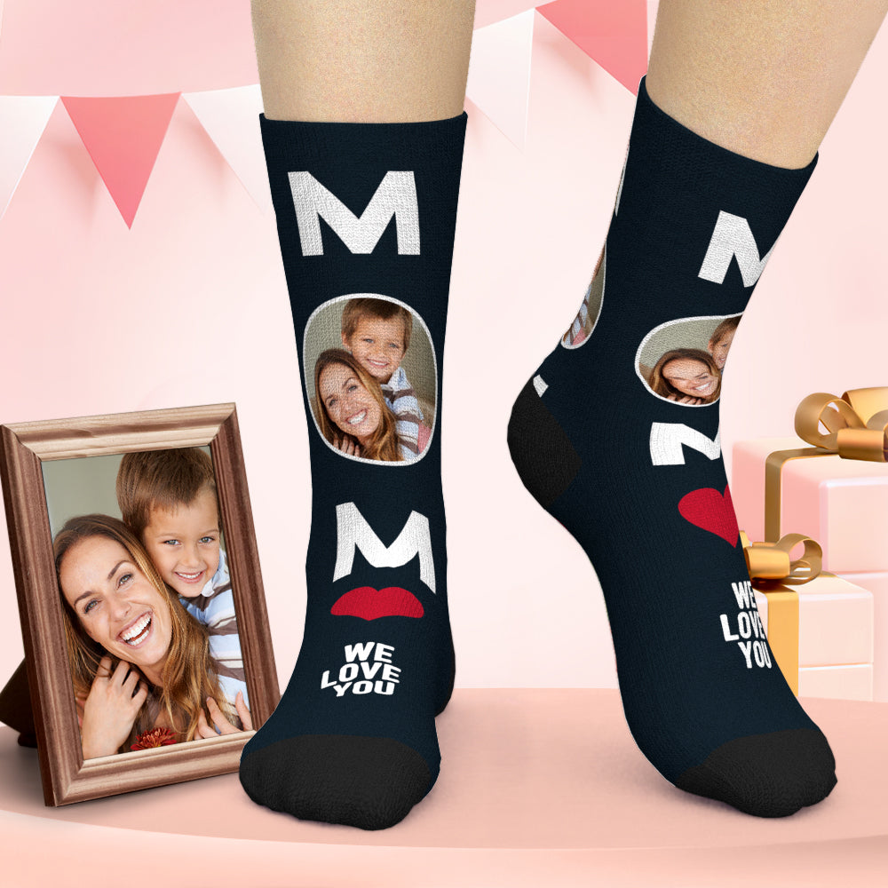 Custom Socks Photo Socks Navy Blue Socks Mother's Day Gift For Wife - soufeelau