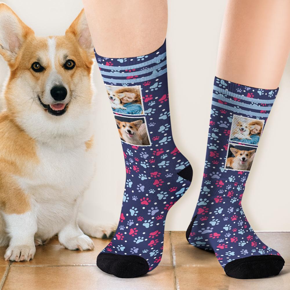 Dog Paw Photo Personalized Tube Socks Custom Photo Socks Dog Avatar - soufeelau