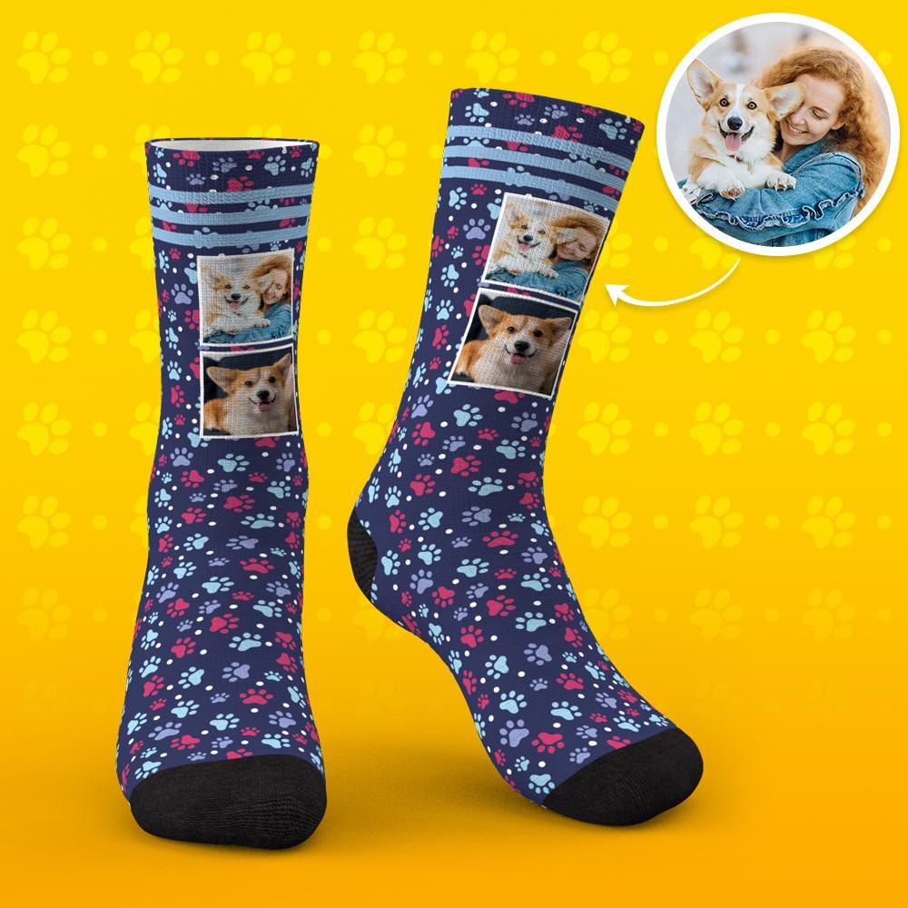 Dog Paw Photo Personalized Tube Socks Custom Photo Socks Dog Avatar - soufeelau