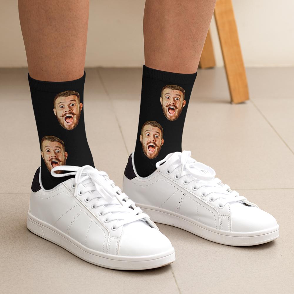 Custom Face Classic Design Black Background Stripes Big Eyes Socks Personalized Photo Socks Unisex Gift For Men Women - soufeelau