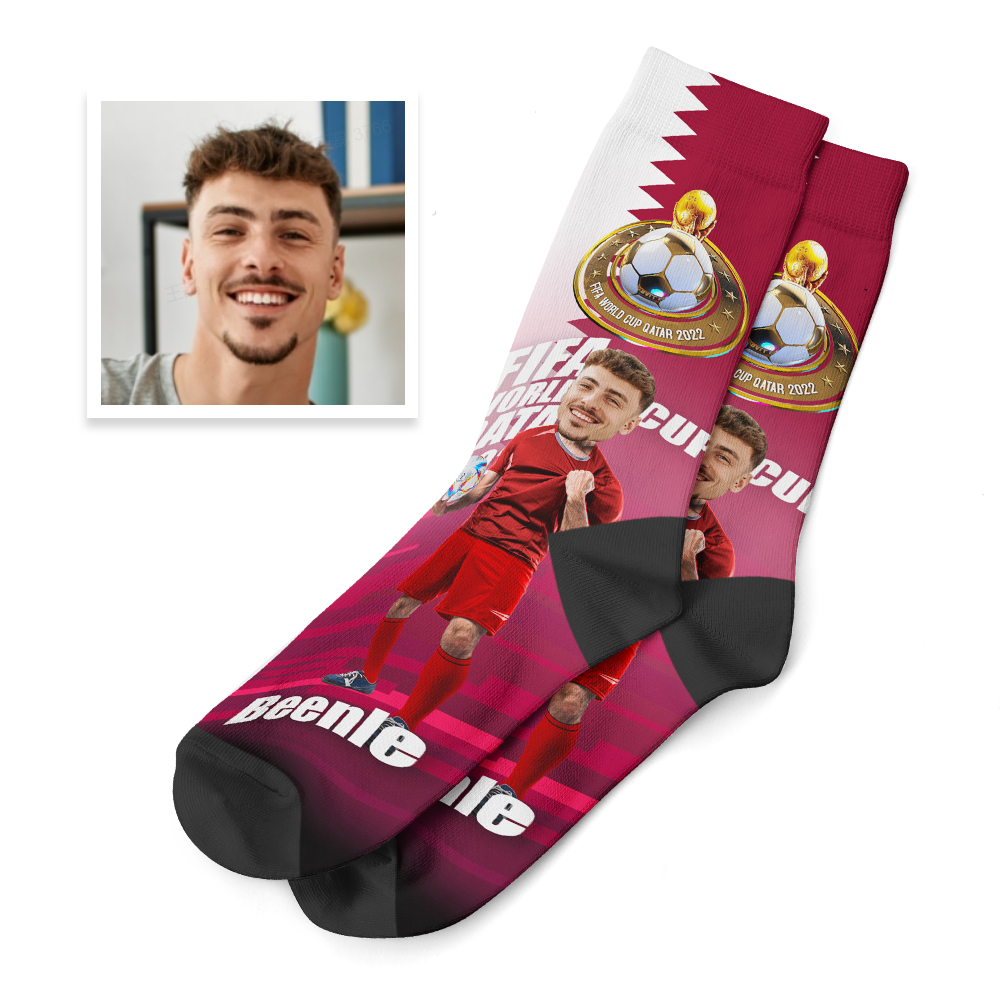 Custom Face Socks Add Pictures and Text Socks World Cup 2022 Socks Gifts for Him - Katar - soufeelau