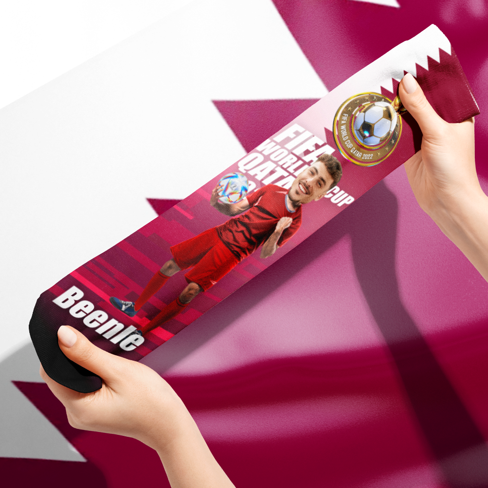 Custom Face Socks Add Pictures and Text Socks World Cup 2022 Socks Gifts for Him - Katar - soufeelau