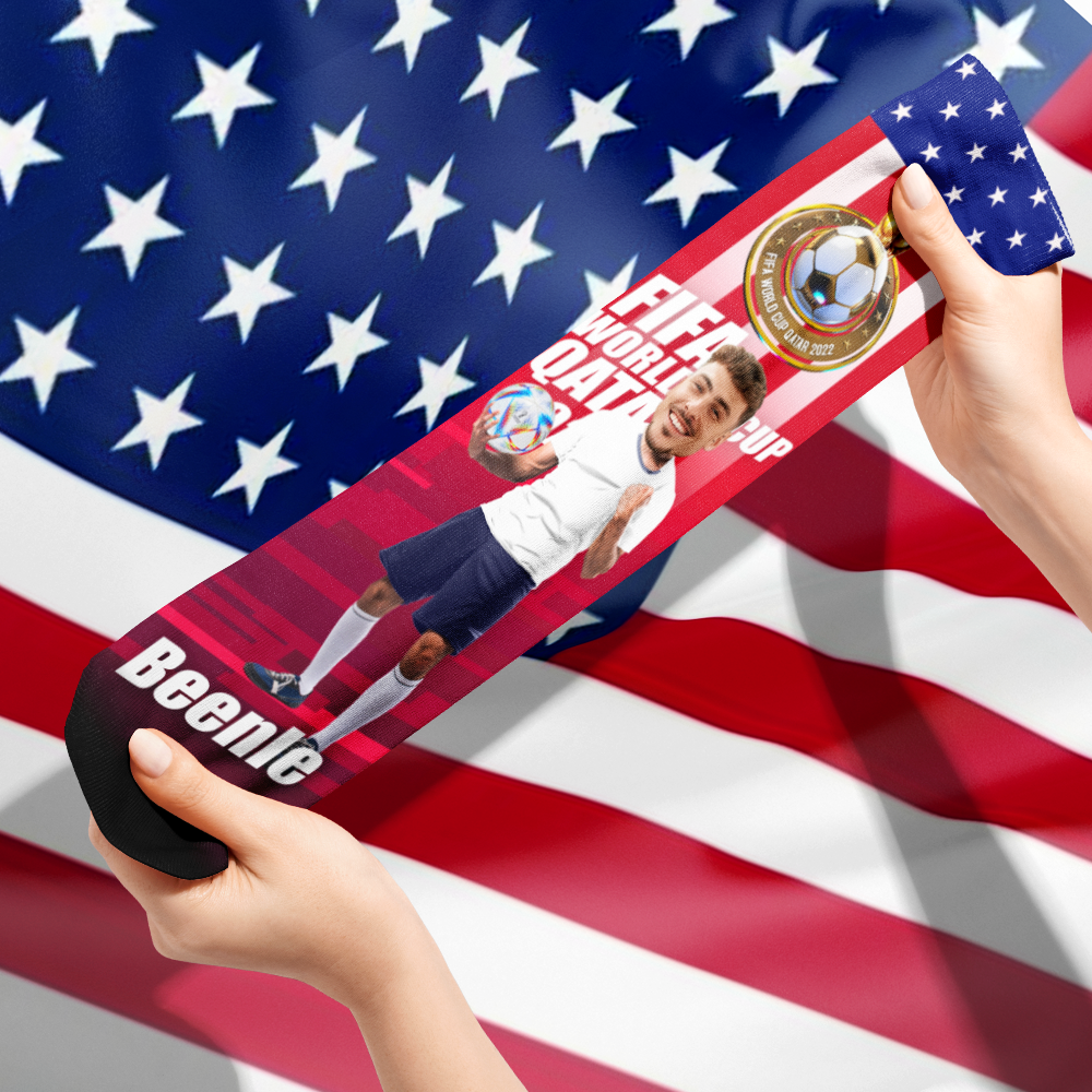 Custom Face World Cup 2022 Socks Add Photo and Text Socks - American - soufeelau