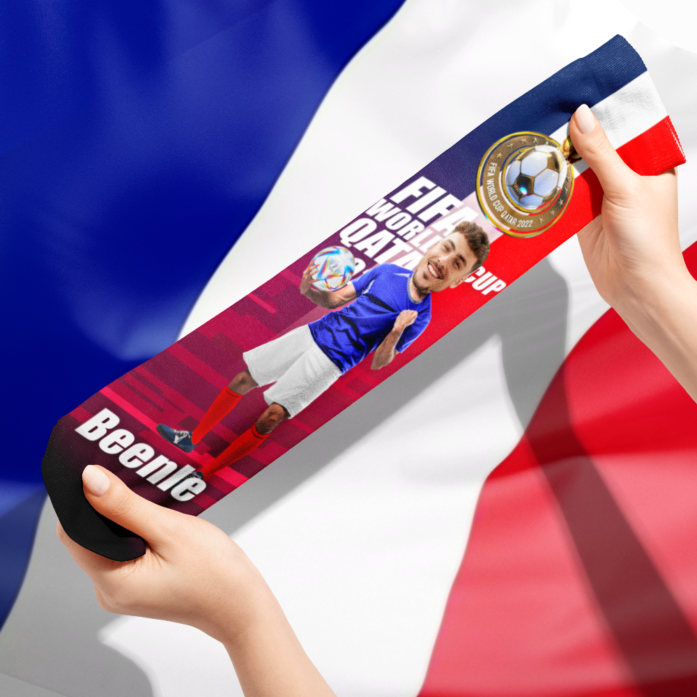 Custom Photo Names Socks Personalized World Cup 2022 Socks for Him - France - soufeelau
