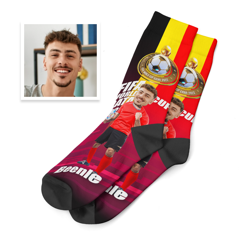 Custom Face World Cup 2022 Socks Add Photo and Text Socks - Belgium - soufeelau