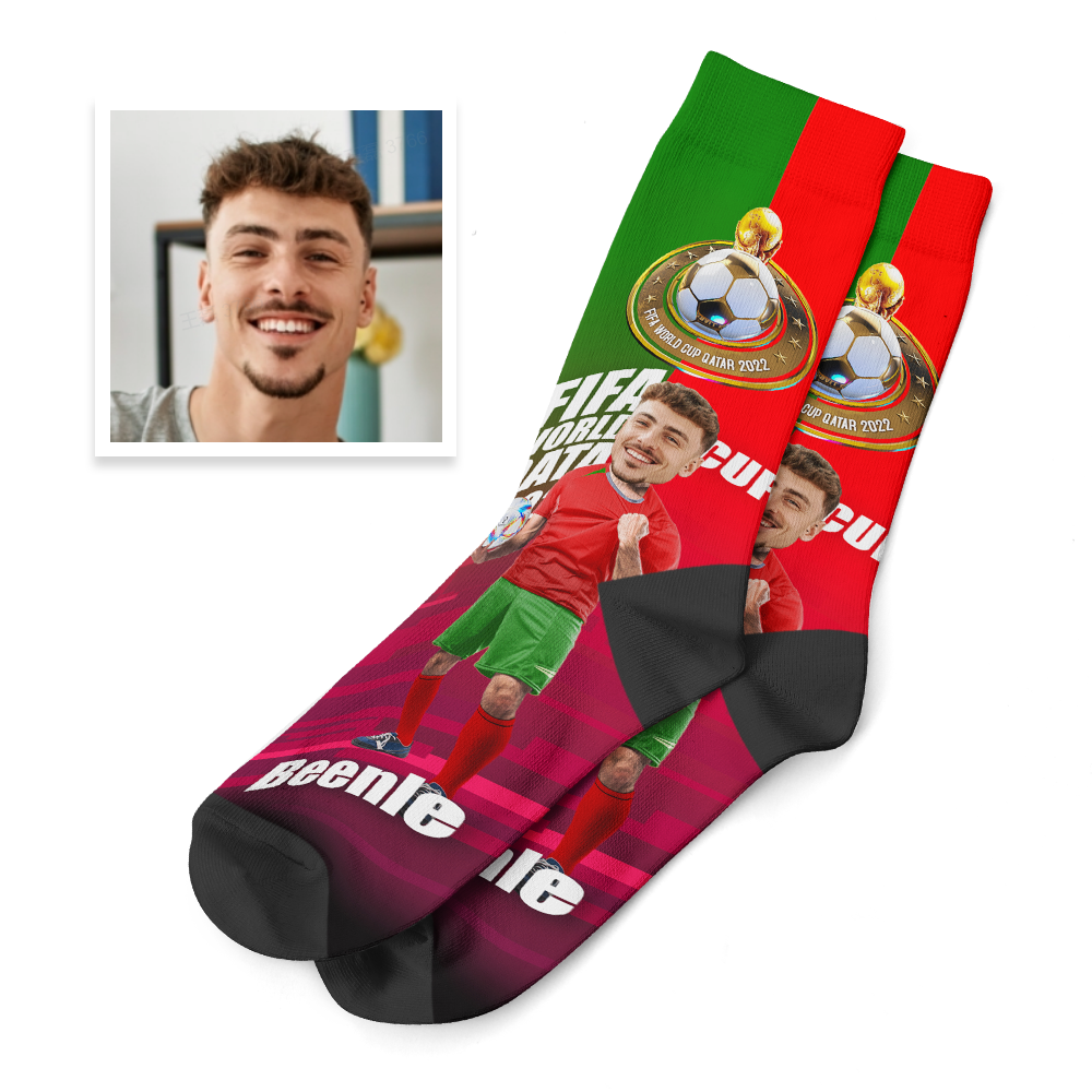 Custom Face Socks Add Pictures and Text Socks World Cup 2022 Socks Gifts for Him - Portugal - soufeelau