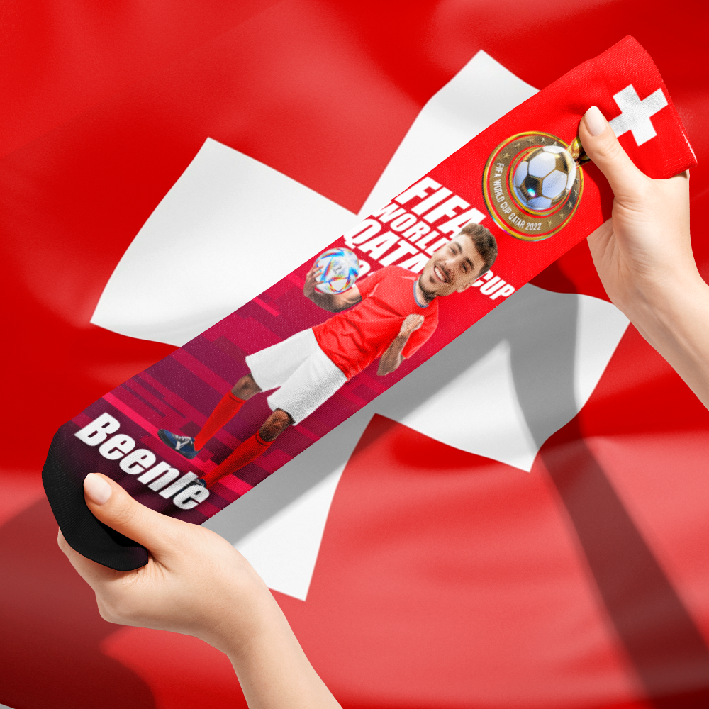 Custom Face World Cup 2022 Socks Add Photo and Text Socks - Switzerland - soufeelau