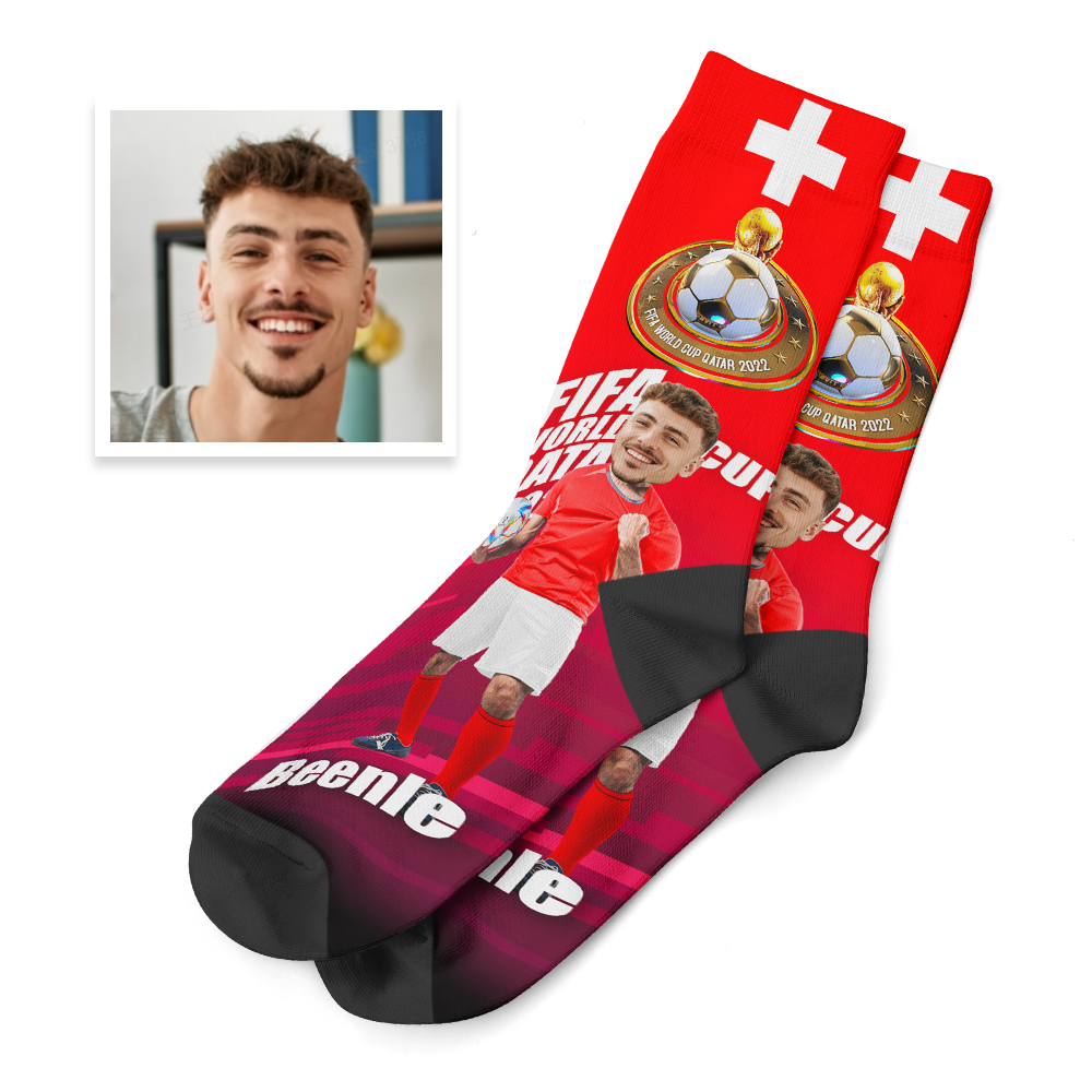 Custom Face World Cup 2022 Socks Add Photo and Text Socks - Switzerland - soufeelau