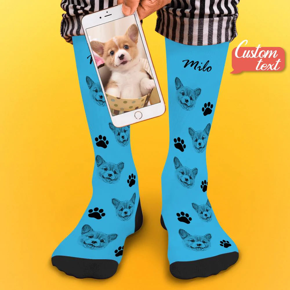 Custom Socks Pet Face Photo Socks Text Name Photoprint Socks For Pet - soufeelau