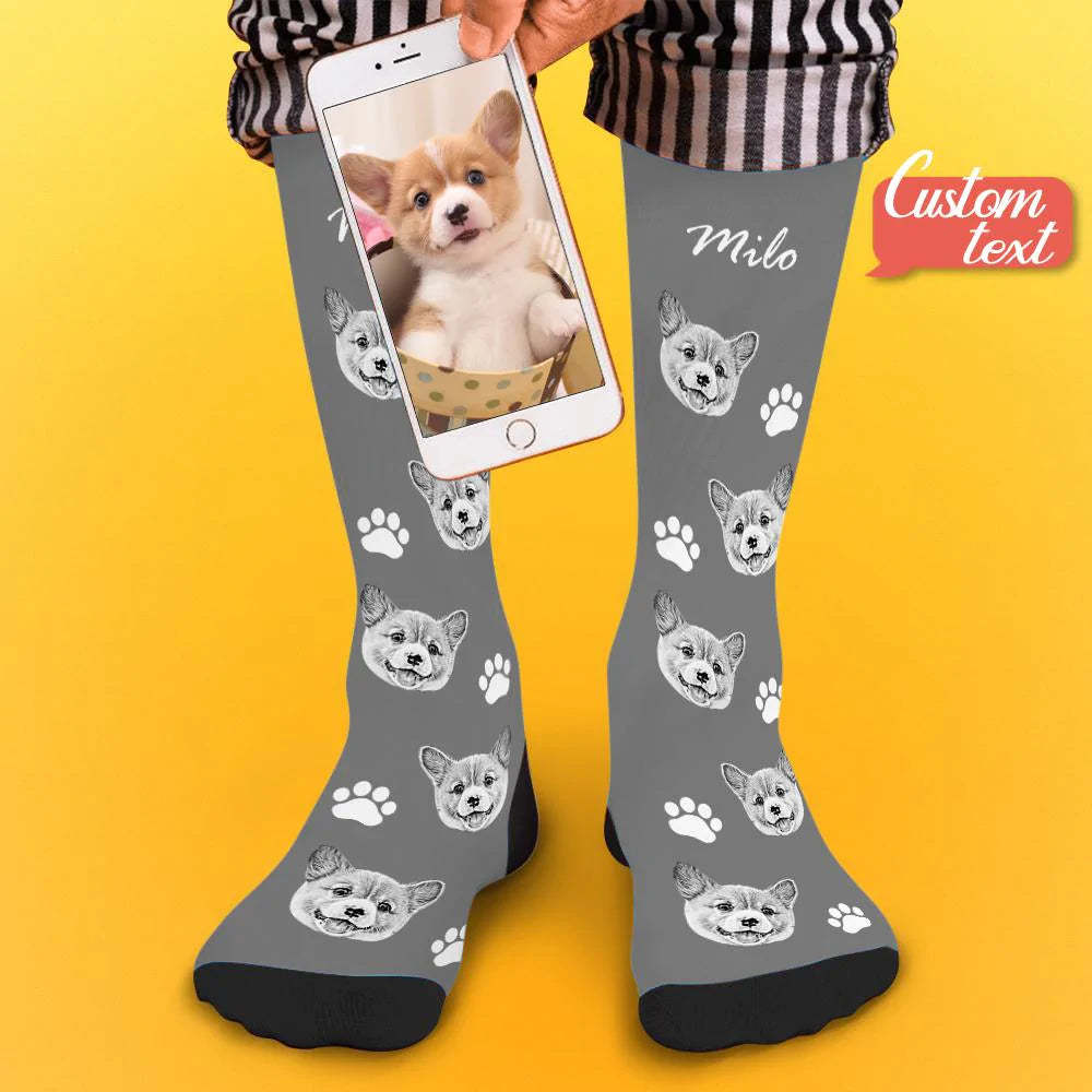 Custom Socks Pet Face Photo Socks Text Name Photoprint Socks For Pet - soufeelau