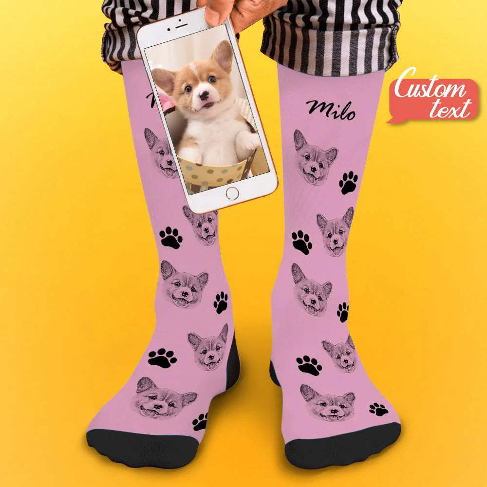 Custom Socks Pet Face Photo Socks Text Name Photoprint Socks For Pet - soufeelau