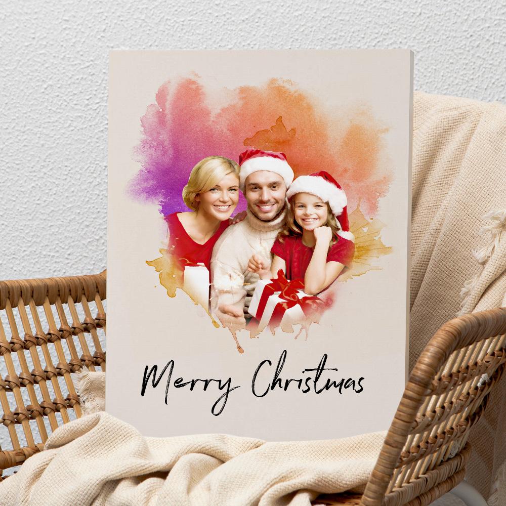 Custom Wall Art Watercolor Photo Aquarelle Oil Painting Frameless Gift For Family Christmas Gift - soufeelau