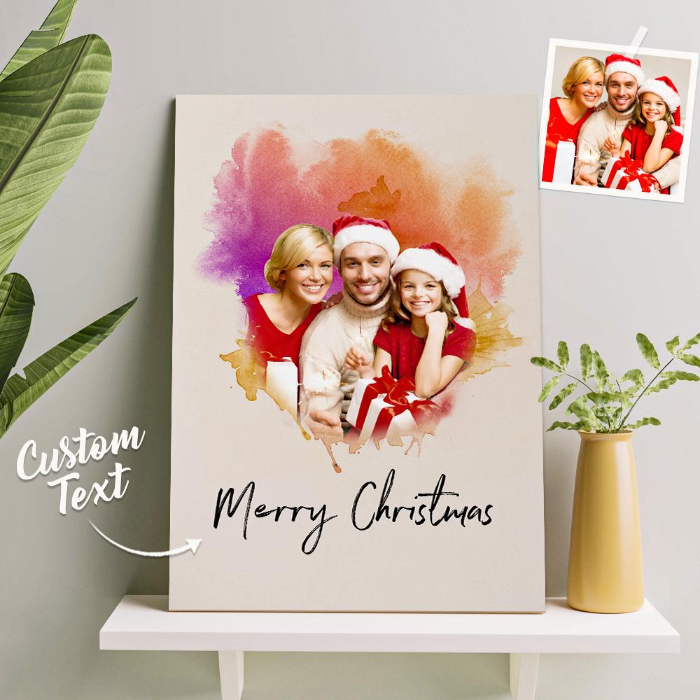 Custom Wall Art Watercolor Photo Aquarelle Oil Painting Frameless Gift For Family Christmas Gift - soufeelau