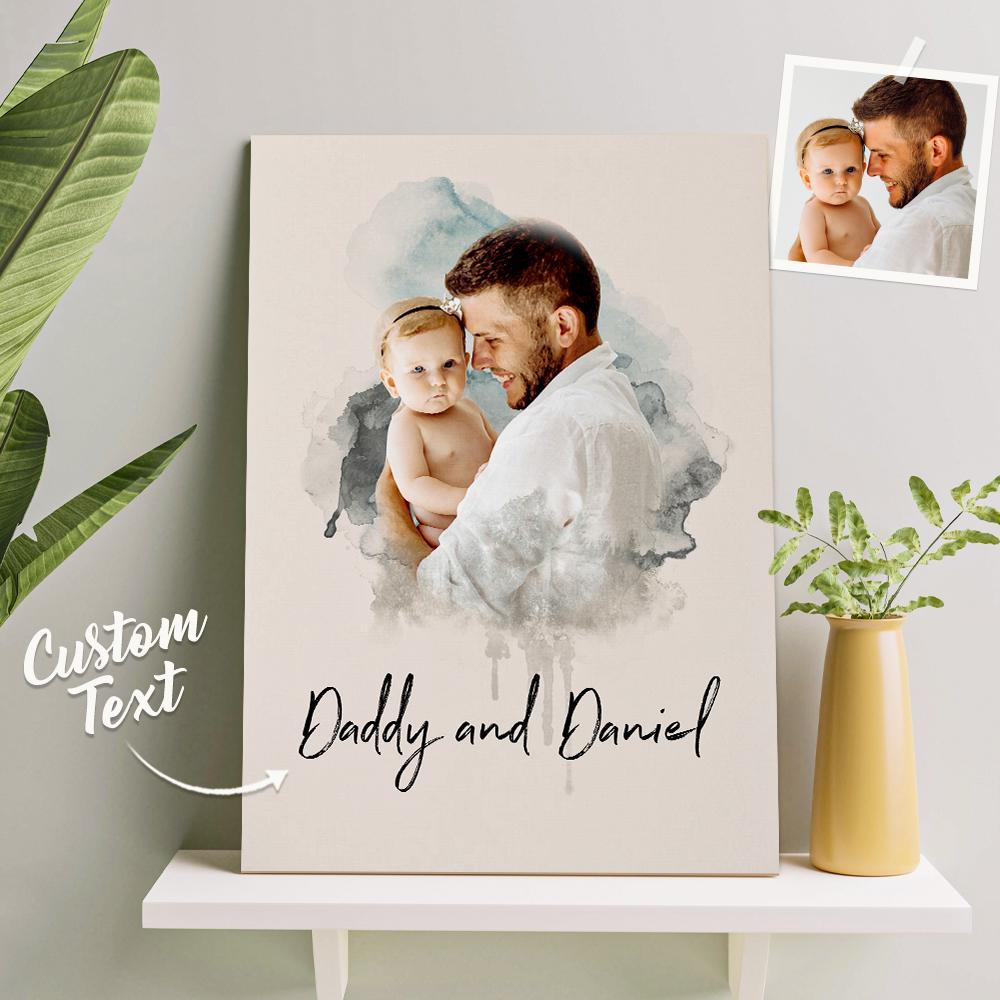 Custom Wall Art Watercolor Photo Aquarelle Oil Painting Frameless Father's Day Gift - soufeelau