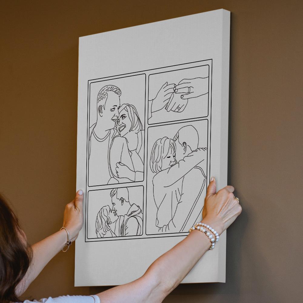 Custom Line Art Canvas Painting with Your Photo, Wall Art Gift for Couples - soufeelau