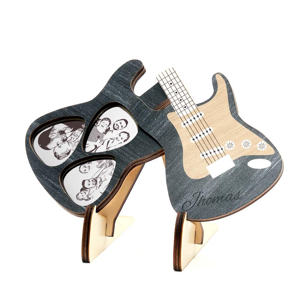 Personalised Wooden Picks Case Guitar Picks Set Engraved Box with 3 Guitar Picks Great Gifts for Him - soufeelau