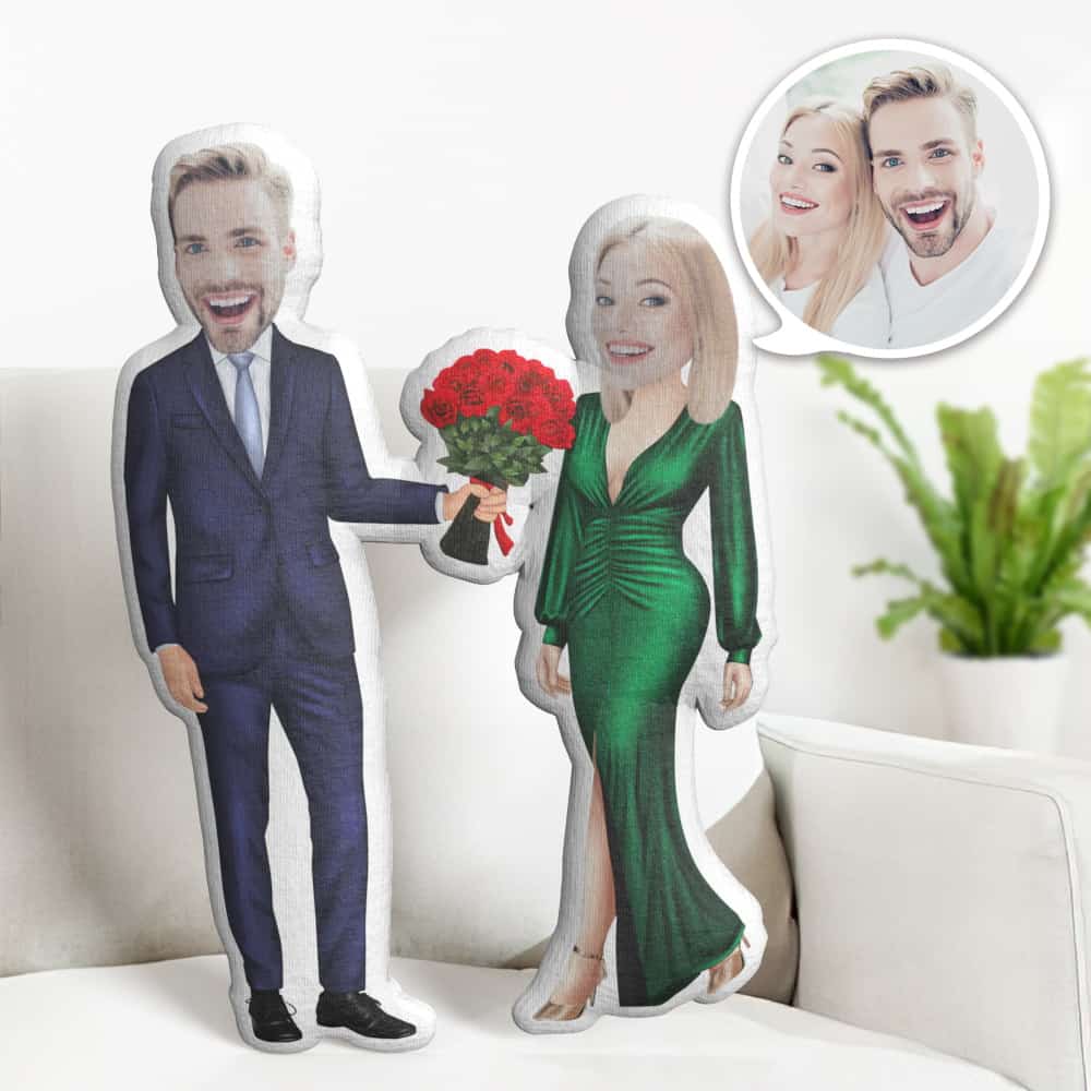 Valentine's Day Gift Custom Face Pillow, Flower Couple Face Doll, the Best Gift for Lover - soufeelau